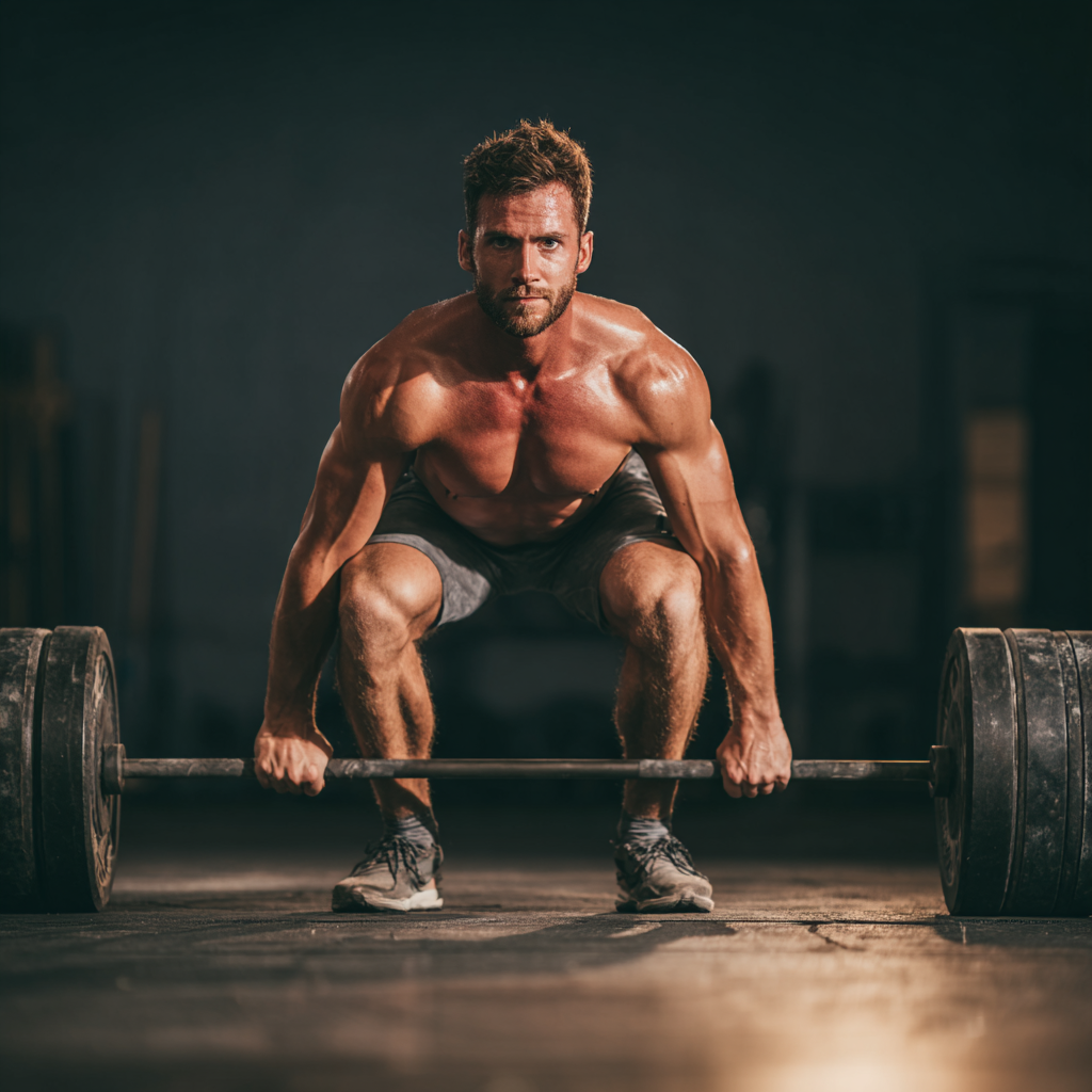 Athletic man performing deadlift exercise with perfect form